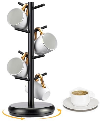Niciksty Mug Holder Tree, 360° Rotated Coffee Cup Holder for Counter, Wood Coffee Mug Tree, Coffee Mug Rack with 8 Hooks for Coffee Station Kitchen Organizer