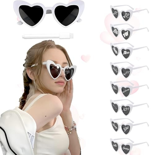 Fosoloni Herz Sonnenbrille,DIY Herzbrille mit Stift,Sonnenbrille Frauen,Sonnenbrille Hochzeit für Junggesellenabschied Geburtstags Party Halloween Weihnachten