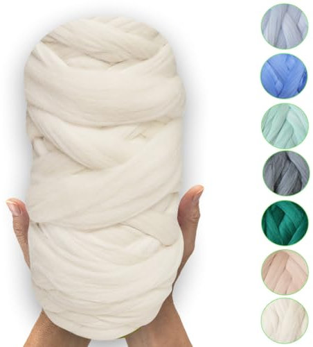 MeriWoolArt® 100% XXL Merino Wolle – 19 Micron Weiche, Dicke Wolle – Filzwolle für Trockenfilzen, Nassfilzen – DIY Decke, Baby Wolle, Armstricken – Flauschige Wolle für Stricken & Häkeln