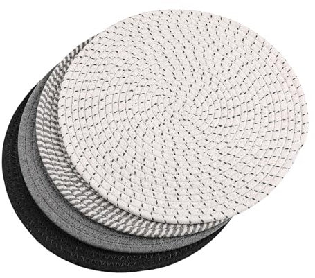 CONGARTENO 4pcs Cotton Rope Placemat Round Woven Table Mats Kitchen Trivets Safe Pot Holders