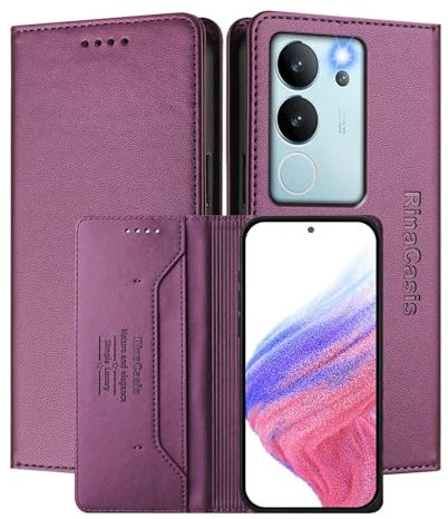 MOJIA Hülle für Vivo V29 5G, Sturz- und Kratzfest, Hochwertiges PU-Leder Folio Brieftasche Handyhülle [magnetischer Verschluss]. Dark Purple