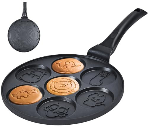 WKWKTOTO Pancake Maker Egg Frying Pan Suitable for All Stovetops & Induction Cooker, 10.5 Inch Animal Pancake Pan, 7 Molds Pancake Maker with PFOA Free Coating