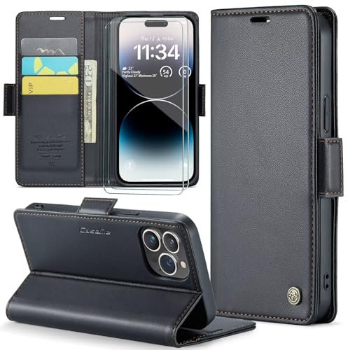 FERLAN Coque pour iPhone 6/iPhone 7/iPhone 8/SE2/SE3+ 2 Pièces Verre Trempé,Antivol,Prend en Charge Le Chargement sans Fil, Pochette Fermeture Magnétique Flip Case- Noir