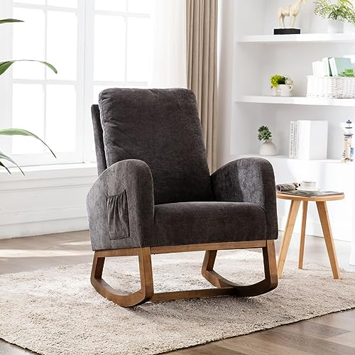 Générique Fauteuil à Bascule,Fauteuil Oscillant,Chaise a Bascule avec Dossier Haut Rembourré,Rocking Chair Salon Relax Décoratif dans Le Salon,Parfait pour Les Salons et Les Chambres à Coucher