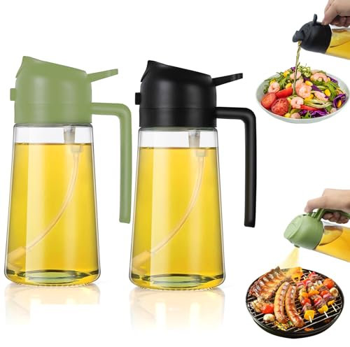 Spray Aceite Cocina Freidora Aire 2 en 1, Aceitera Vaporizadora Antigoteo para Cocinar 470ml, Rociador para Freidora de Aire, Difusor Aceite Cocina para Cocinar (Verde + Negro)