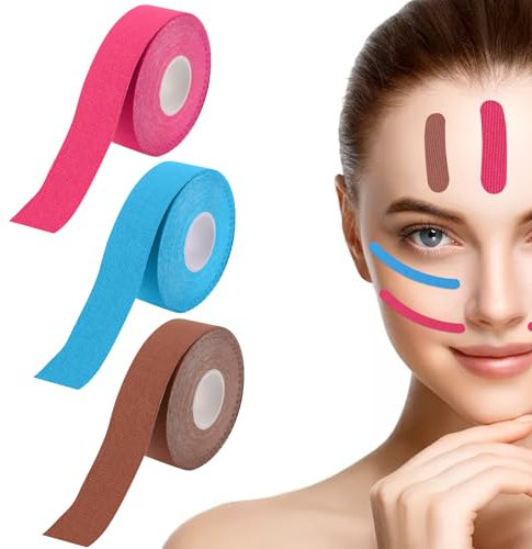 6 Piezas Face Tape, Cinta Kinesiologica 2.5 cm x 5 m, Cinta Fisioterapeuta Adhesiva, Las Vendas Elásticas Faciales Son Adecuadas para los Hombros, las Rodillas y para Aliviar el Dolor Muscular.