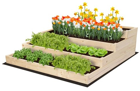 MODO24 Hochbeet Holz, 4-stufiger, Blumenkasten 36x117x120 cm, Natur | Komplettes Anzuchtset inkl. Schrauben, Dekoratives Gemüsebeet, Kräuterbeet & Blumenkasten für Garten und Terrasse