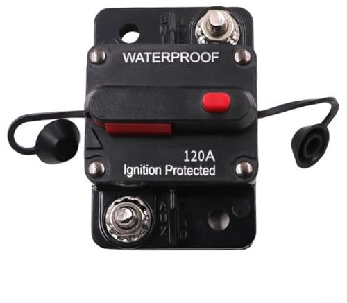Disjoncteur de Voiture, DC12-48V Disjoncteur Audio Stéréo de Voiture, Disjoncteur étanche robuste avec interrupteur de réinitialisation manuelle, Disjoncteur Pour bateaux, camions (120 A)