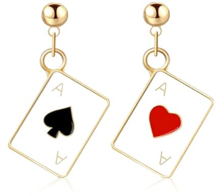 HABNI Poker Ohrringe Vergoldet, Spielkarten Muster Ohrringe, Mode Ohrhänger Schmuck, Geschenk Für Mädchen, Hochzeit, Geburtstag, Weihnachten, Muttertag.