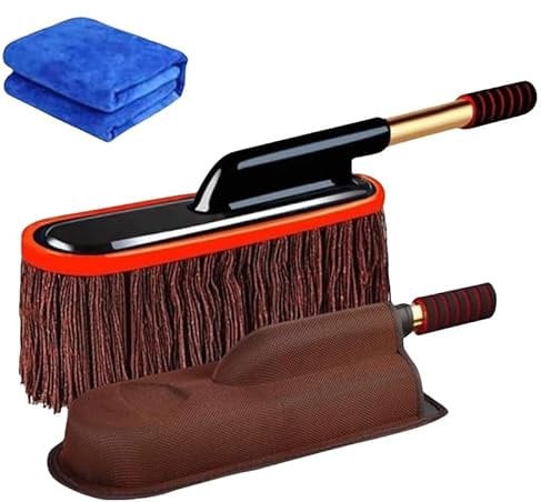 Telescopic Car Duster Wax Brush Mop Cleaning Cloth Scratch Free Dusting Waxing (Brown)