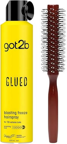 Haarstyling-Bundle mit geklebtem Blasting Freeze Spray 300 ml & Amara Rundbürste - Starker Halt Haarspray für Damen und Herren, hitzebeständige Stylingbürste für Volumen und Glanz