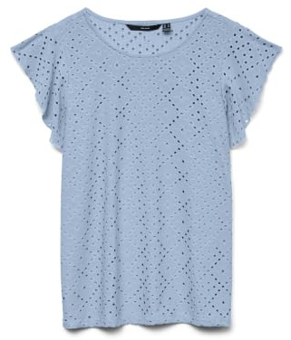 VERO MODA Damen Shirt Bluse mit Loch Muster und Kurzen Flügelärmeln