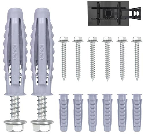 Juego de 20 tacos de fijación de pared de ladrillo de mampostería M10 x 50 mm y tornillo de hormigón, tornillos de pared resistentes y juego de tornillos de mampostería chapados en zinc para soporte