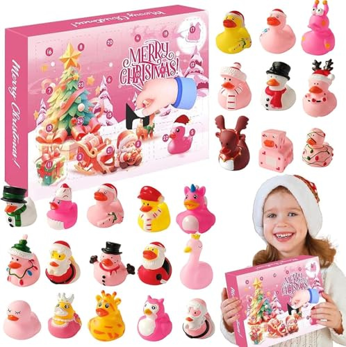 Duck Advent Calendar 2026, 24 Days Christmas Countdown Rubber Duck Set, Bath Toys for Toddlers, Boys, Girls, Fun Holiday Gifts, Kids Xmas Fun Ducks, Christmas Party Favors for Kids (Set D)