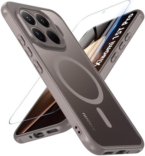 Fin2feel Magnetisch für Xiaomi 15T Pro Hülle kompatibel mit Magsafe mit Panzerglas Schutzfolie, Matt Schutzhülle Stoßfest Kratzfeste TPU Bumper Cover Case Dünn Handyhülle für Xiaomi 15T Pro, Braun