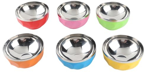 6PCS Stainless Steel Bowls,Multi Color Soup Bowl Color Heat Insulated Bowls Double Wall Metal Bowls Snack Cereal Bowl Stainless Steel Dinnerware Set for Ice Cream, Soup, Cereal, Rice Dish (13cm)