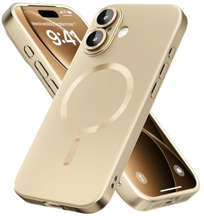 samanoya Magnetische Schutzhülle für iPhone 17, kompatibel mit MagSafe, integrierter Linsenschutz, dünn und weich, aus Silikon, stoßfest, metallic glänzend (Gold)