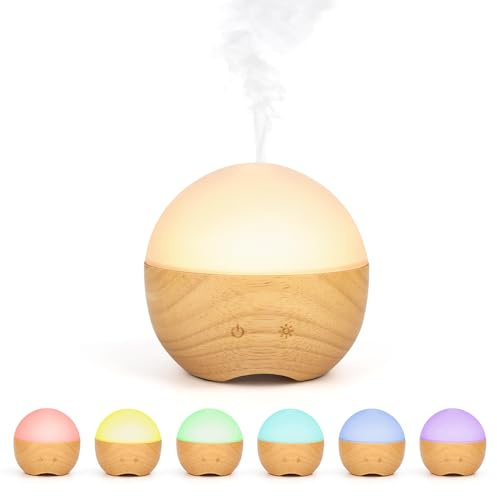 Aroma Vernebler Woody, Aroma Diffuser Keramik, Essential Oil Diffuser mit 7-Farben-LED, 4 Betriebsmodi im Dauer- und Intervallbetrieb für Zuhause Büro Yoga