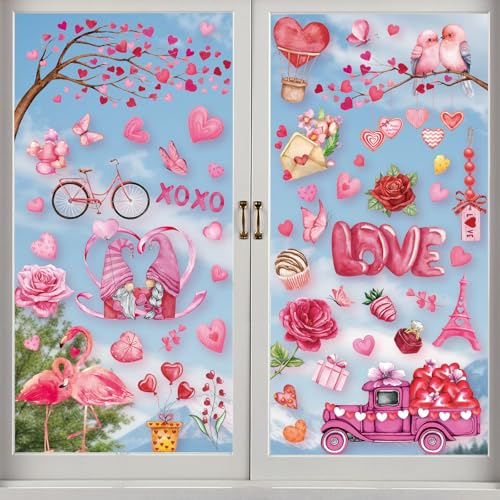Wothfav 9 Blätter Valentinstag Fensteraufkleber, 119 Stück Valentinstag Fenster Aufkleber Dekorationen, Abnehmbares Statisches Romantische Fensteraufkleber für Geständnis, Hochzeit, Jubiläum Party