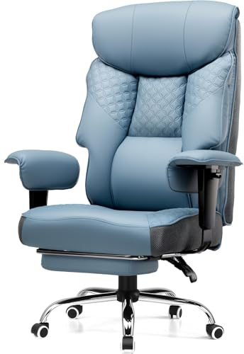 COMHOMA Gaming Stuhl für Große und Schwere Personen, ergonomischer Bürostuhl bis 180 kg, 3D Sitzkissen, verstellbar mit Fußstütze, PU-Leder, hoher Komfort für Büro & Gaming Hellblau
