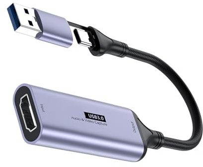 Woedpez 4K Videoaufnahmekarte, USB + Typ C zu HDTV, Video Grabber Recorder für Spiele, Camcorder, Kameraaufzeichnung, Live Streaming, Gaming Aufnahmekarte