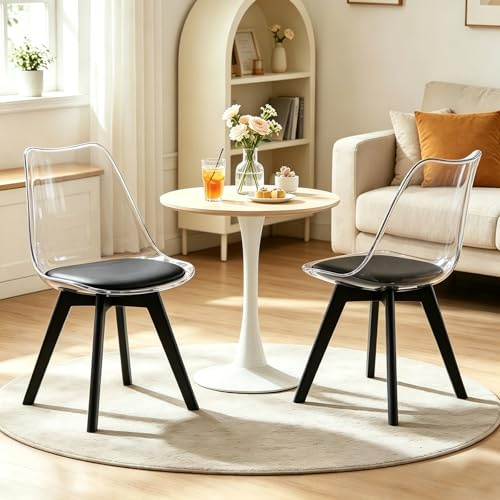 WXJHL Esszimmerstühle 2er Set,Mid-Century Modern ESS- & Küchenstühle mit geschwungener Lehne und gepolsterter Sitzfläche,Akzentstühle für Esszimmer,Küche & Wohnzimmer(Transparenzschwarz)
