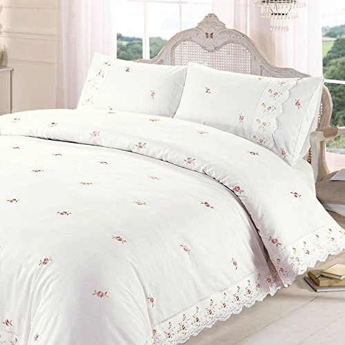 Rapport Home Sophie Vintage Floral Duvet Cover Set – Super King Size, Cream Quilt Cover with Elegant Embroidered Lace Border