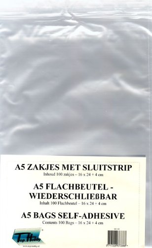 100 Kartenhüllen / Flachbeutel f. A5-Karten 16 x 24 + 4 cm