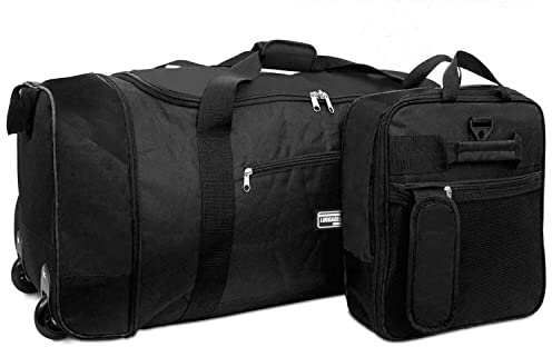 32 Inch Large Folding Wheeled Travel Sports Cargo Holdall Duffle Bag (Black)