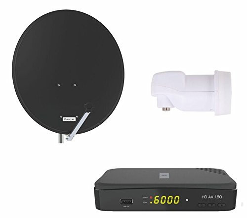 Opticum Digitale 1 Teilnehmer Satelliten-Komplettanlage (HD AX 150 HDTV-Receiver, Single-LNB, QA 80 cm Antenne, Stahl) anthrazit