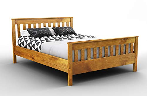 NODAX King Size Bed Frames – Solid Pine Wooden Bed Frame for Adults, F16 Easy Assemble Bed with Sturdy Slats, Comfortable Bedroom Furniture | 152.5 x 200 cm (Oak Finish)