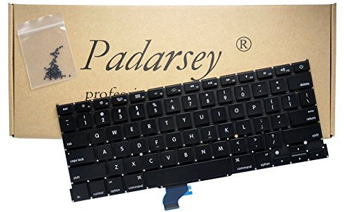 Padarsey Replacement Keyboard Without Backlit and Frame Compatible for MacBook Pro A1502 13 2013-2015 Retina Series Black US Layout, Compatible with Part Numbers ME864 ME865 ME866(6 Months Warranty)