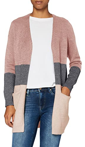 ONLY Damen Onlqueen L/S Long Cardigan KNT Noos Strickjacke, Misty Rose/Stripes:w. MGM/Cloud Pink Melange,XS