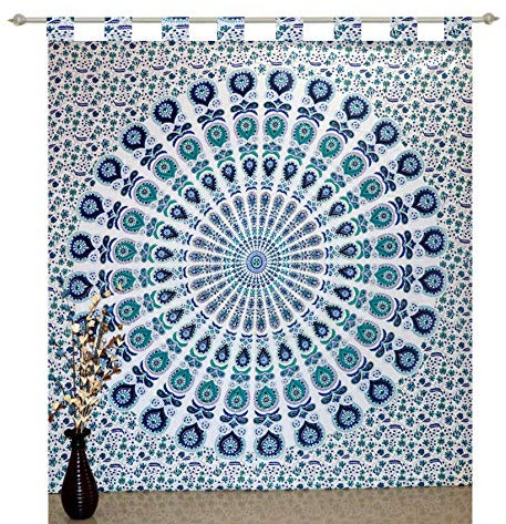 Marusthali Tab Top Tapisserie Vorhang indischen 2 Schabracken drapieren Panel Boho Dekor Fenster Vorhang indischen drapieren handgefertigte Vorhang Tapisserie werfen
