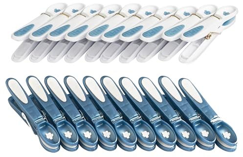 culiclean Pince a Linge Fleur – Pinces à Linge – Epingle a Linge – Fabriqué en France – 80mm x 15mm – Bleu-Blanc/Blanc-Bleu – Lot de 20 Pièces