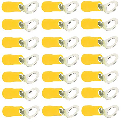 Mintice 100 Pezzi Giallo Anello di Rame Connettore Terminale Isolato 10-12 Ga AWG Filo Crimpare Kit Cavo Connettori Elettrico Capocorda Presto M4