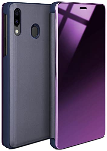 moex Void Case für Samsung Galaxy M20 Hülle in Hochglanz Optik, Clear View Cover Spiegelhülle, Flip Case 360 Grad Schutzhülle mit Spiegel, Rundumschutz Handyhülle, Blau
