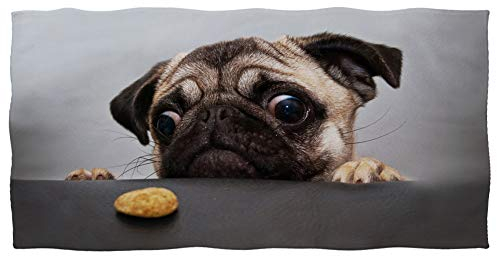 Showudesigns Saugfähige Badetücher, lange Baumwolle, Badhandtücher, Pool-Handtücher, Fitnessstudio-Handtücher, Strandtücher für Kinder – Mops Hund niedlich