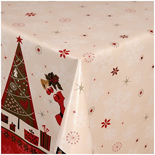 TEXMAXX® Wachstuchtischdecke Weihnachten versch. Größen - 160 x 140 cm/abwaschbare Tischdecke/Wachstischdecke/Weihnachts Wachstuch Tischdecke in Creme