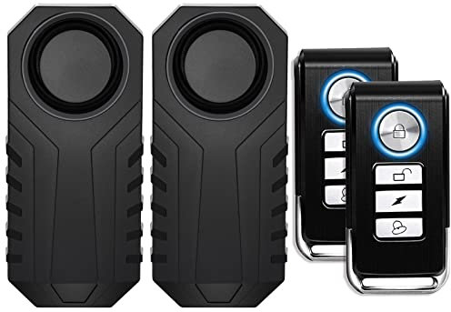 NineLeaf Remote Control Bicycle Alarm, Wireless Anti-Theft Burglar Security Alarm for Bike Motorcycle Tricycle Car Mobility Scooter Vehicles Door Window, 113db Super Loud and Waterproof, 2 Pack