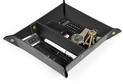 Londo Leder Taschenleerer - Vide Poche - Ledertablett Organizer, Praktische Aufbewahrungsbox - für Geldbörsen, Uhren, Schlüssel, Münzen, Handys und Büroausstattung