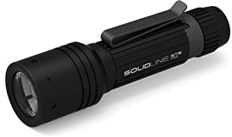 Solidline ST5, super helle LED Taschenlampe, 150 Lumen, 75 Meter Leuchtweite, 25h Leuchtdauer, inkl. Abnehmbarer Doppelclip, inkl. Batterien