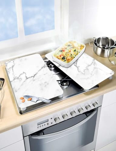 Wenko Set of 2 Universal Gas Electric Induction Hob Stove Covers Chopping Board Worktop Surface Protectors Marble
