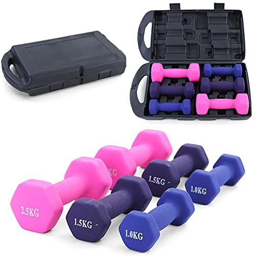 RAMROXX 10 kg Vinyl Hantelset 2x1kg 2x1,5kg 2x2,5kg Kurzhanteln für Fitness Aerobic Reha