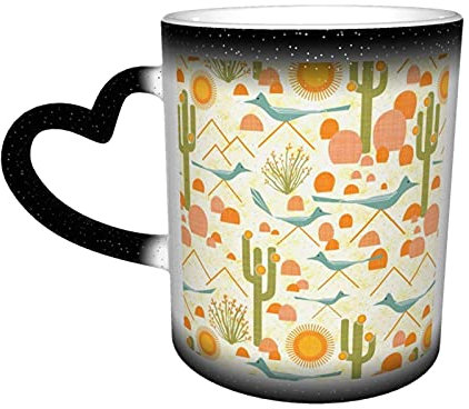 Keramiktasse Southwest Roadrunners und Ocotillo Kaffeetasse Lustiger Farbwechsel Reisebecher Keramik Wärmeempfindliche Tasse 330ml