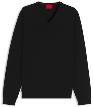 HUGO Herren San Vredo-M Pullover aus Schurwolle mit V-Ausschnitt Schwarz001 XL
