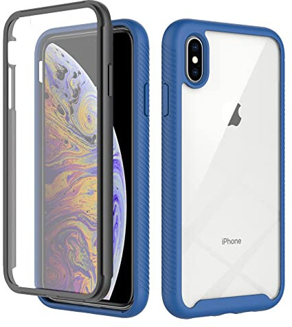iPhone XS Max Case with Built-in Screen Protector, 360 Full Body Protective Cover Heavy Duty Anti-Scratch Shockproof Slim Silicone Bumper Clear Phone Case for iPhone XS Max 6.5, Blue