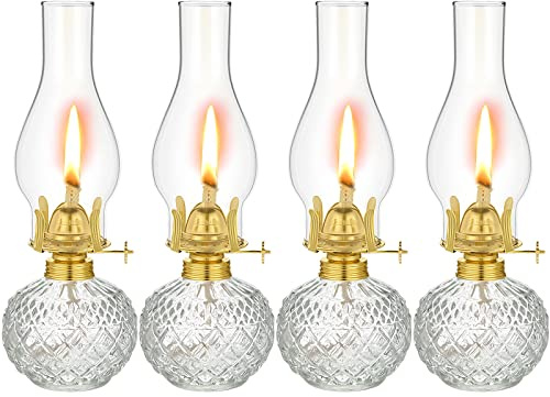 Riakrum 4 Pcs Oil Lamps for Indoor Use, Glass Vintage Kerosene Lamps