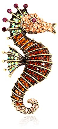 Broche unisexe en forme d'hippocampe avec strass colorés brillants et durables