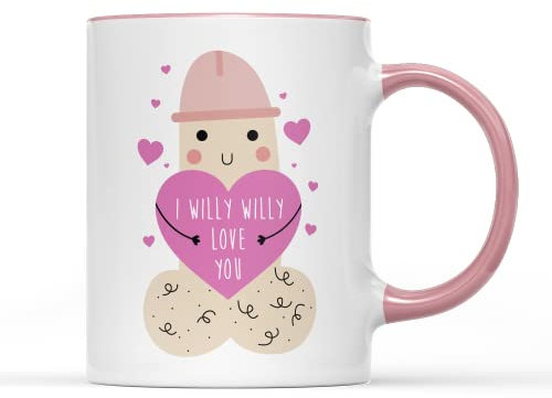 SMARTYPANTS I Willy Willy Love You Mug Tea Coffee Cup - Valentine's Day Love Heart Really Cute Girlfriend Wife Wifey Partner Rude Penis Funny Kitchen Home Gifts Presents (Black Handle Prime)